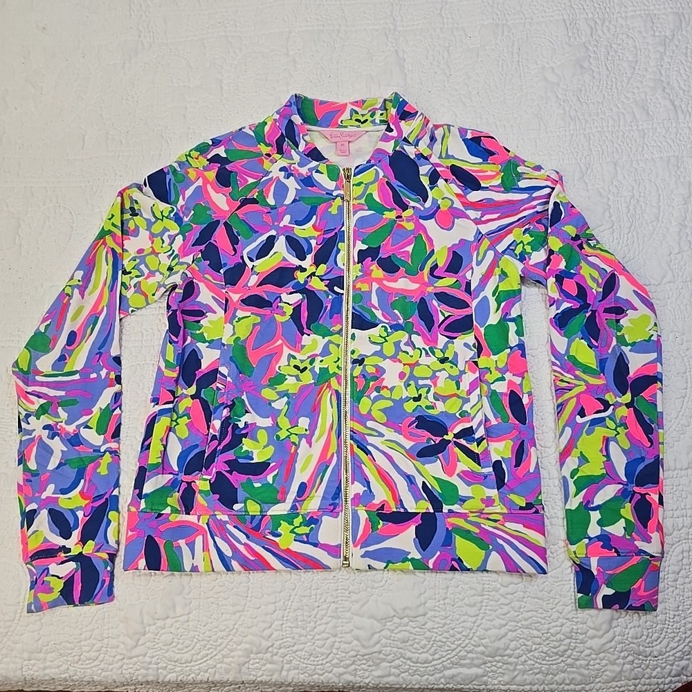 Lilly Pulitzer Havin a Blast Bomber Jacket 24198 Pink Green Blue Floral XS